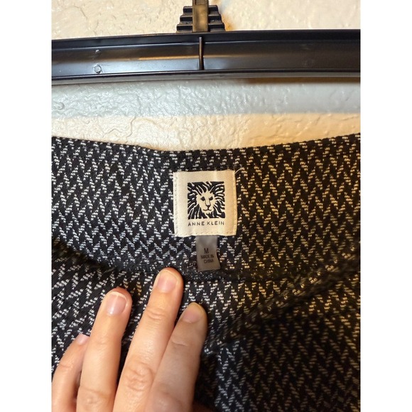 Anne Klein Black & White Herringbone Wide Leg Career Trousers - Picture 3 of 4